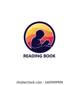 Kid Reading Book Logo Template Design