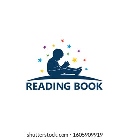 Kid Reading Book Logo Template Design