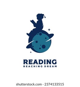 kid reading book logo template design