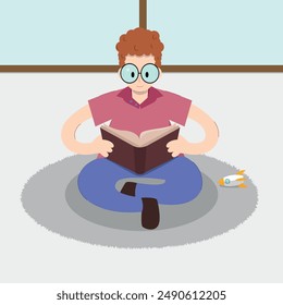 kid reading a book on the floor