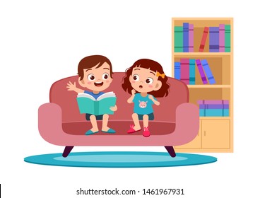 kid reading book vector illustration