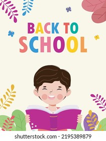 kid reading books, back to school, education concept, Template for advertising brochure, your text,Kids and frame,child and frame,Vector Illustration, cartoon happy children.Illustration