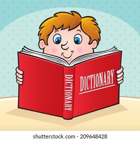 Kid Reading A Dictionary Book