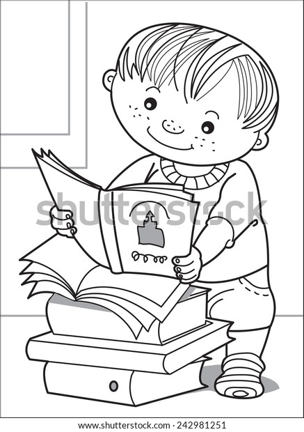 Download Kid Reads Little Boy Looks Interest Stock Vector Royalty Free 242981251