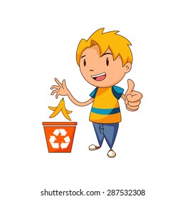 Kid recycling organic waste, vector illustration