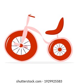 kid red bike. Vector flat illustration