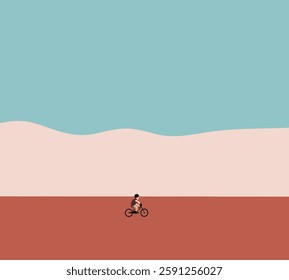 Kid ride on bicycle in public park with pink forest and mountain landscape, Active lifestyle on holiday vacation.