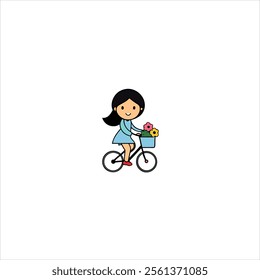 a kid riding a bicycle with flowers
