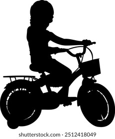 Kid riding bike silhouette.  Vector characters isolated, Vector illustration