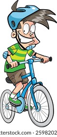 kid riding his bicycle wearing a helmet