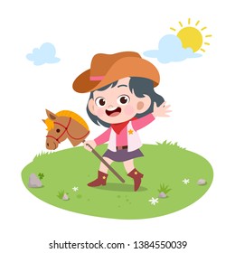 kid riding horse vector illustration isolated