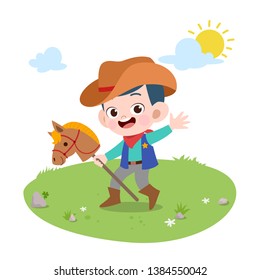 kid riding horse vector illustration isolated