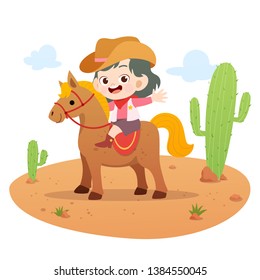 kid riding horse vector illustration isolated