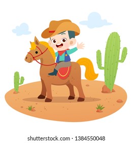 Kid Riding Horse Vector Illustration Isolated