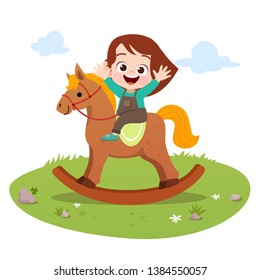 kid riding horse vector illustration isolated