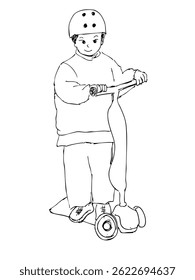 a kid riding a scooter