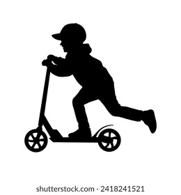 
Kid riding scooter, happy kid riding a scooter silhouette