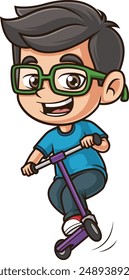 Kid riding scooter vector illustration
