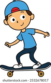 Un niño está montando una Ilustración vectorial de scooter.