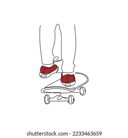 Kid riding skateboard. One line drawing style. Children on skateboarding. Sport concept. Hand drawn vector illustration.