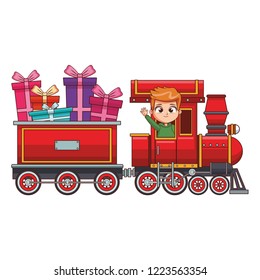 Kid riding train cartoon