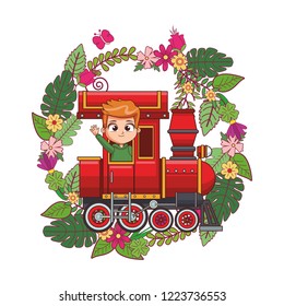 Kid riding train cartoon