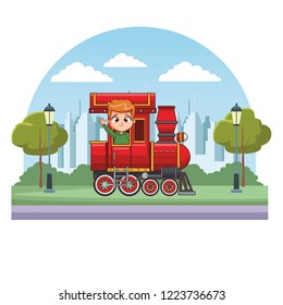 Kid riding train cartoon