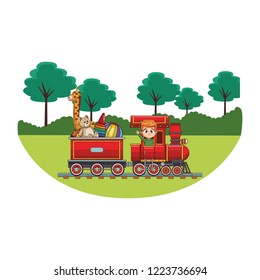 Kid riding train cartoon