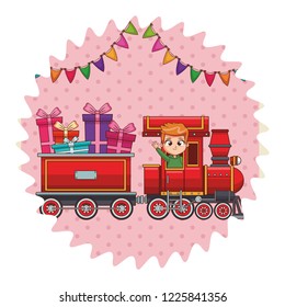 Kid riding train cartoon