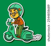 Kid Riding Vespa Scooter Doodle Sticker Illustration