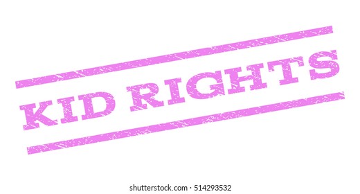 Kid Rights watermark stamp. Text tag between parallel lines with grunge design style. Rubber seal stamp with dust texture. Vector violet color ink imprint on a white background.
