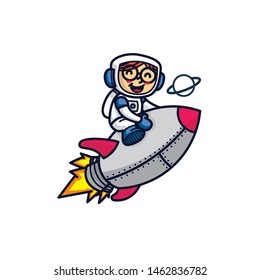 kid and rocket cute vector mascot
