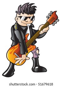 Kid rocking out on a electric guitar.