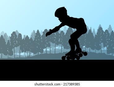 Kid roller skating in park vector background concept