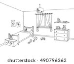 Kid room graphic interior art black white sketch illustration vector