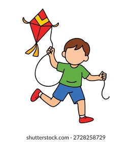 Criança correr e jogar pipa com fundo branco