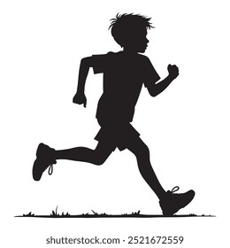 Kid runner silhouette on a white background. Vector illustration ideal for sports, fitness, and children's activity designs. Perfect for athletic-themed projects.