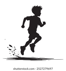 Kid runner silhouette on a white background. Vector illustration ideal for sports, fitness, and children's activity designs. Perfect for athletic-themed projects.