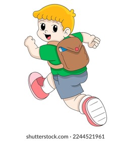 un niño está corriendo por ahí felizmente yendo a la escuela. ilustración de diseño vectorial
