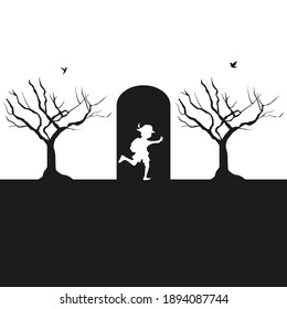 A Kid Running Into A Black Room Illustration