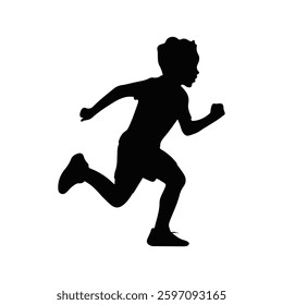 Kid running silhouette isolated on white background
