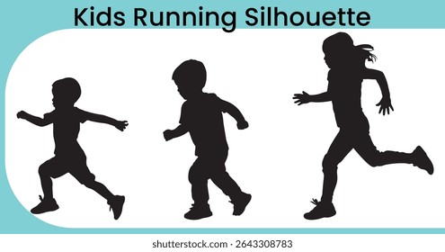 Conjunto de Silhuetas para Corrida de Crianças, Crianças, Corrida, criança, silhueta, jogar, menino, menina, movimento, saltar, ativo, divertido