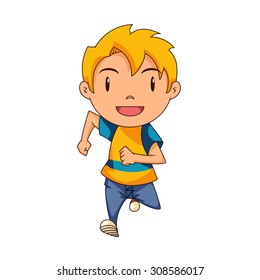 Kid running, vector illustration, isolated, front view