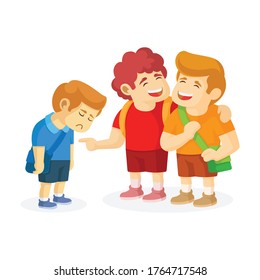 A Kid Sad Because Two Kids Bullying Him, Kid Getting Bullied, Bullying Concept Vector Illustration