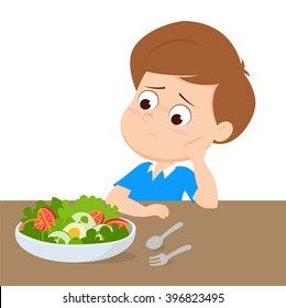 kid sad with your breakfast.vector and illustration