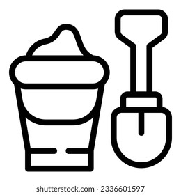 Kid sand bucket icon outline vector. Toy shovel. Box beach