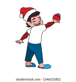 Kid with santas hat design, Merry christmas season decoration card invitation celebration and holiday theme Vector illustration