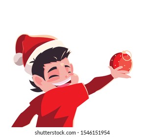 Kid with santas hat design, Merry christmas season decoration card invitation celebration and holiday theme Vector illustration