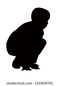 a kid scared and sitting, silhouette vector