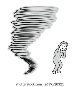 kid scared of tornado, boy is afraid of natural disaster, safety tips, vector illustration